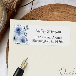 Watercolor Dusty Blue Floral Return Address