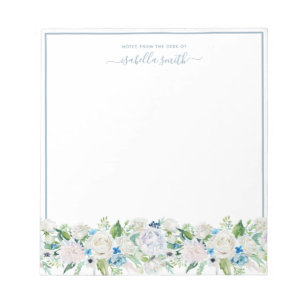 Watercolor Dusty Blue Floral Romantic Elegant Notepad