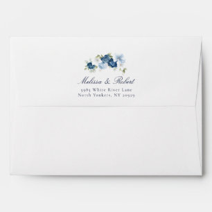 Watercolor Dusty Blue Floral Script Wedding Envelope