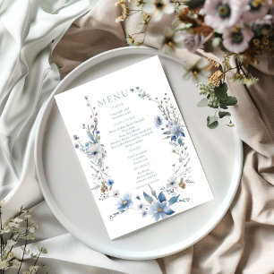 Watercolor Dusty Blue Floral Spring bloom Wedding  Menu