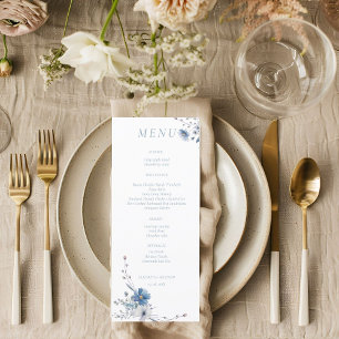 Watercolor Dusty Blue Floral Spring bloom Wedding Menu