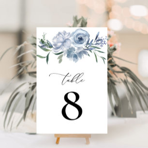 watercolor dusty blue floral table number