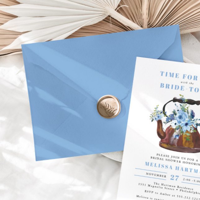 Watercolor Dusty Blue Floral Teapot Bridal Shower Envelope (Creator Uploaded)