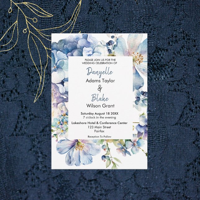 Watercolor Dusty Blue Floral Wedding Invitation (Creator Uploaded)