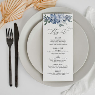 watercolor dusty blue floral wedding  menu