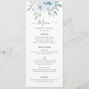 watercolor dusty blue floral wedding menu