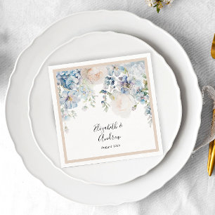 Watercolor Dusty Blue Floral Wedding Napkin