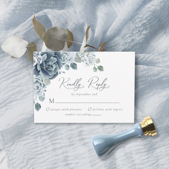 Watercolor Dusty Blue Floral Wedding RSVP Card (Creator Uploaded)