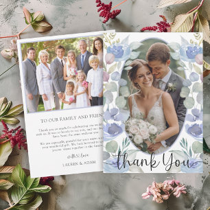 Watercolor Dusty Blue Floral Wedding Thank You Card