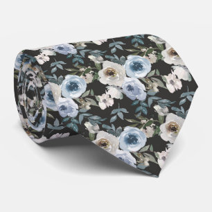 Watercolor Dusty Blue Floral Wedding  Tie