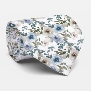 Watercolor Dusty Blue Floral Wedding  Tie