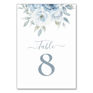 watercolor dusty blue flowers table number