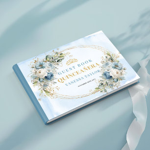 Watercolor Dusty Blue Gold Floral Greenery Book
