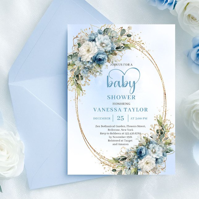Watercolor Dusty Blue Greenery Baby Shower Invite  (Watercolor Dusty Blue Greenery Baby Shower Invite......)
