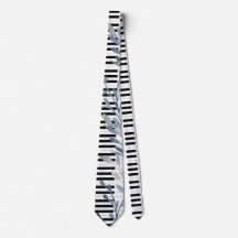 watercolor dusty blue greenery piano neck tie