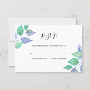 Watercolor Dusty Blue Leaves Foliage Wedding RSVP Card