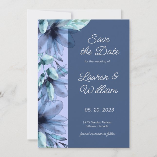  Watercolor dusty-blue light violet Save The Date (Front)
