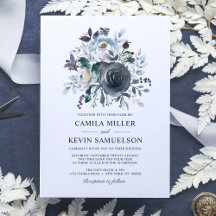 Watercolor Dusty Blue Navy Floral Wedding