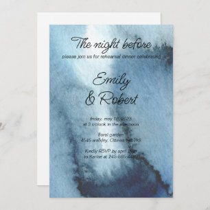 Watercolor dusty blue, navy Rehearsal Dinner Invitation