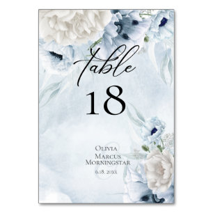 Watercolor Dusty Blue Poppies Table Number