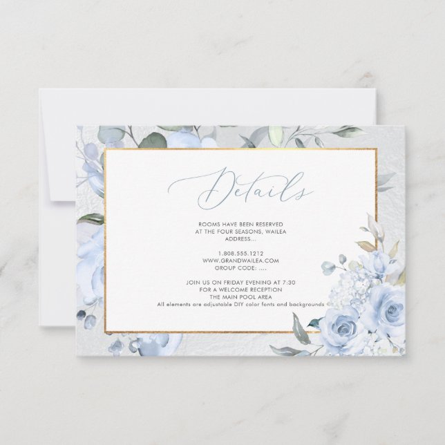 Watercolor Dusty Blue Roses DETAILS CARDS (Front)