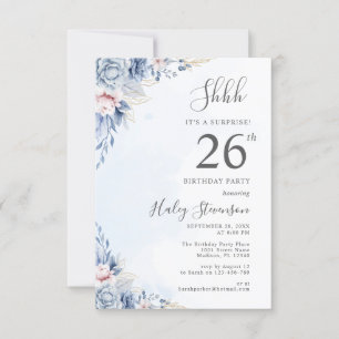 Watercolor Dusty Blue Surprise 26th Birthday Party Invitation