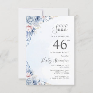 Watercolor Dusty Blue Surprise 46th Birthday Party Invitation