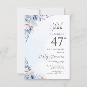 Watercolor Dusty Blue Surprise 47th Birthday Party Invitation