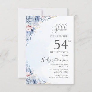 Watercolor Dusty Blue Surprise 54th Birthday Party Invitation