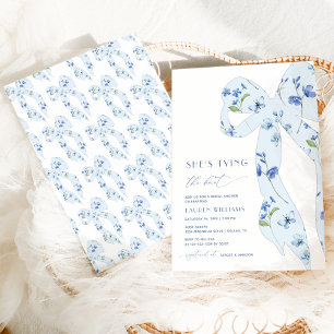 Watercolor Dusty Blue Tying the Knot Bridal Shower Invitation