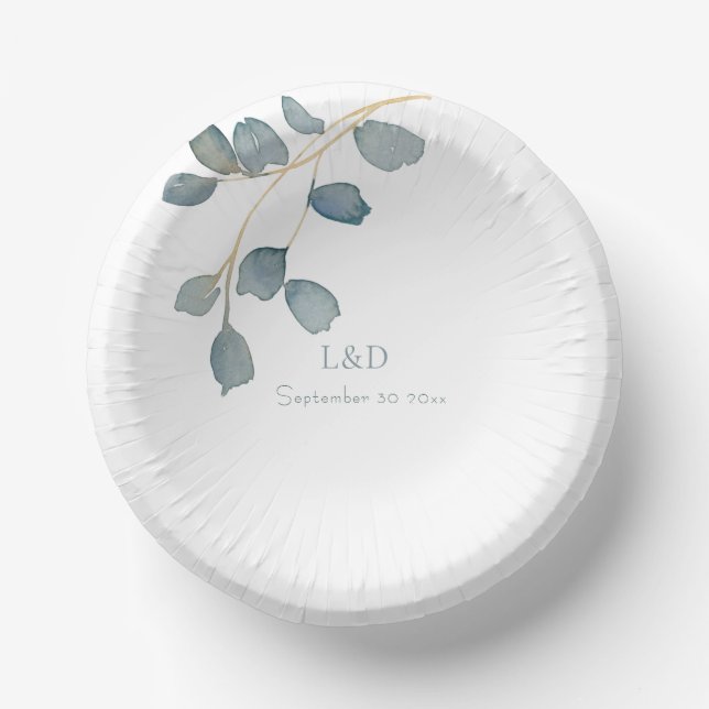 Watercolor Dusty Blue Wedding Theme Paper Plate (Front)