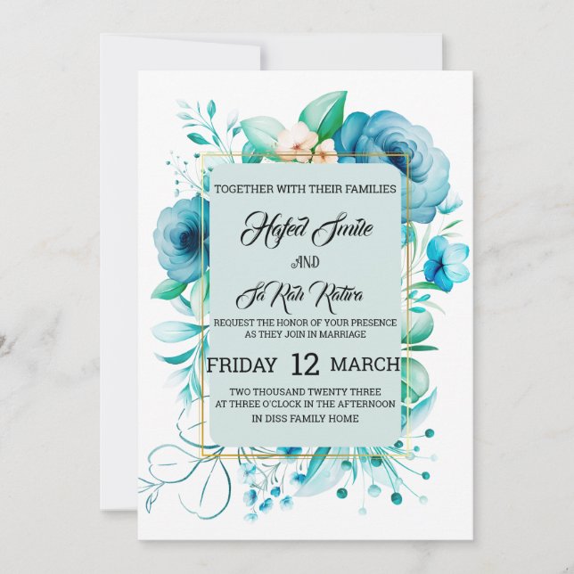 Watercolor Dusty Blue Wild Roses Collection - Dust Invitation (Front)