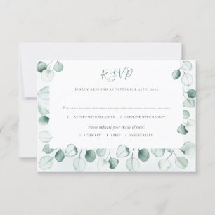 Watercolor Dusty Eucalyptus Leaves Border Wedding RSVP Card