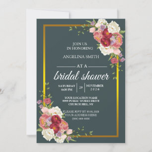 Watercolor Dusty Grey Gold Blush Peach Wedding Inv Invitation