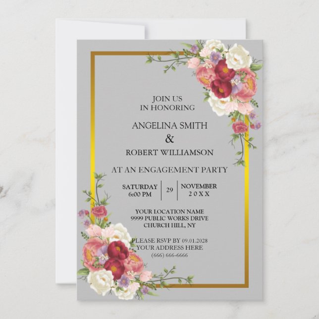 Watercolor Dusty Grey Gold Blush Peach Wedding Inv Invitation (Front)