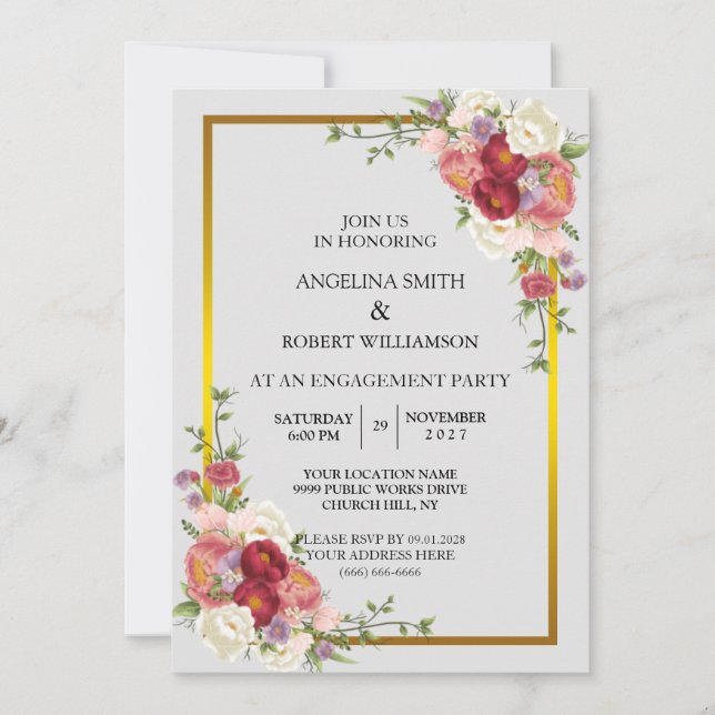 Watercolor Dusty Grey Gold Blush Peach Wedding Invitation (Front)