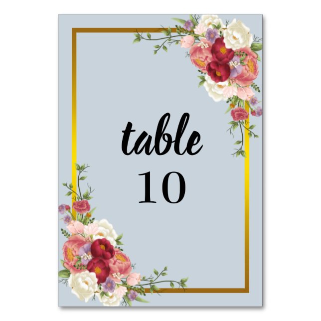 Watercolor Dusty Grey Gold Blush Peach Wedding Table Number (Front)