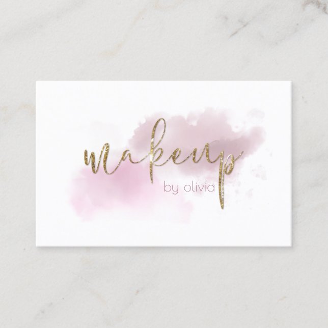 Watercolor Dusty Mauve Blush Makeup Business Card (Front)