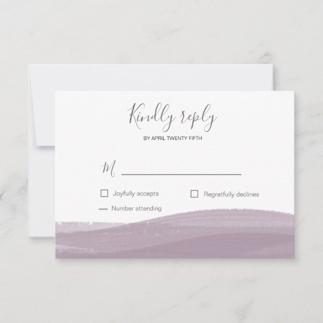 Watercolor dusty mauve brush stroke RSVP Card (Front)