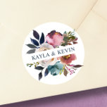 Watercolor Dusty Mauve Rose Blue Floral Wedding Classic Round Sticker<br><div class="desc">Elegant hand painted watercolor floral bouquet design in dusty blue,  mauve rose and light pastel colors; roses,  greenery,  branches. Easy DIY editable template wedding STICKERS; perfect for budget weddings - quality invitations yet inexpensive. Design suited for any time of year.</div>
