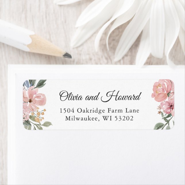 Watercolor Dusty Pink Blue Rustic Floral (Insitu)