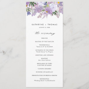 Watercolor Dusty Purple Flowers Wedding Ceremony Programme