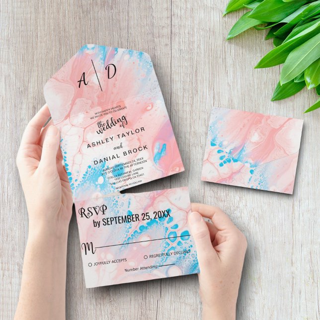 Watercolor dusty rose All in One Wedding Invite (Creator Uploaded)