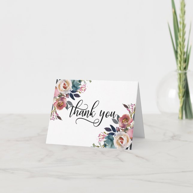 Watercolor Dusty Rose Bridal WEDDING Thank You Card (Front)