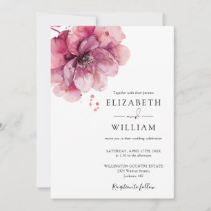 Watercolor Dusty Rose Floral QR Code Wedding Invitation