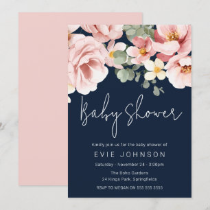 Watercolor Dusty Rose Navy Baby Shower Invitation