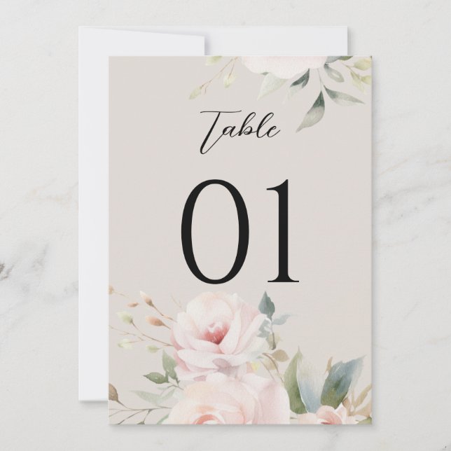 Watercolor Dusty Rose Pink Wedding Table Numbers (Front)