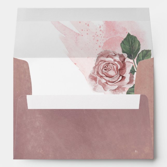 Watercolor Dusty Rose Romantic Modern Wedding Envelope (Back (Bottom))