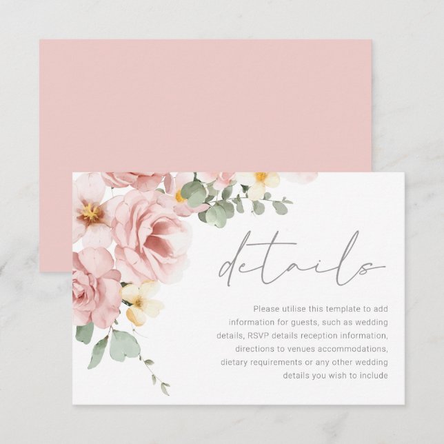 Watercolor Dusty Rose Wedding Details Enclosure Card (Front/Back)