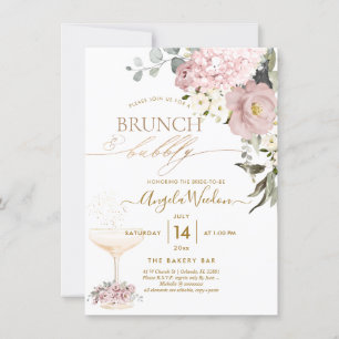 Watercolor Dusty Roses Hydrangea Brunch Bubbly Invitation